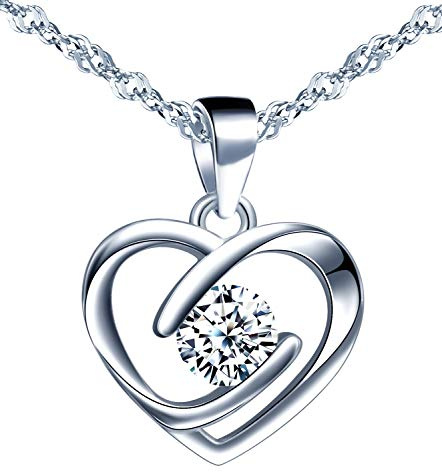 Yumilok Halskette Herz 925 Silber Ohrringe Herz Schmuck für Damen Mädchen verziert Zirkonia Schmucksets Weihnachtsgeschenk Geburtstag