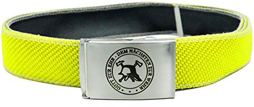 Feuerwehr-Gürtel aus echtem Lösch-Schlauch Material Einsatz-Koppel | Schnalle mit Motiv Gott zur Ehr Signet | kürzbar stufenlos verstellbar | orange gelb rot weiß | Koppelgürtel