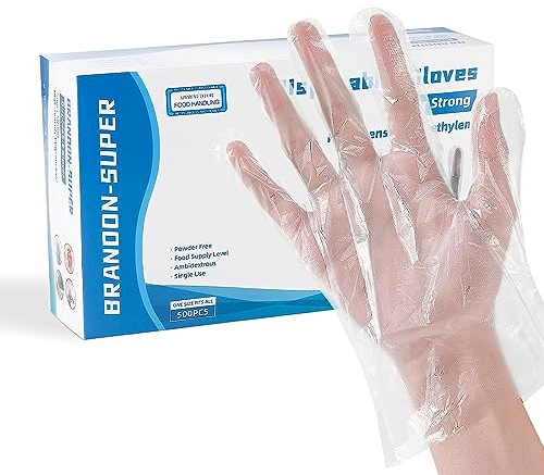 Brandon-super 500 Pcs Disposable Food Prep Gloves - Plastic Food Safe Disposable Gloves, Food Handling, One Size Fits Most