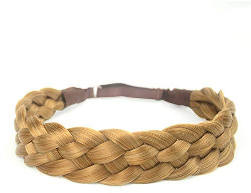 BOBIYA 5 strängar syntetiskt hår flätat klassiskt chunky pannband brett flätor elastiskt flätat stretchhår för kvinnor, flicka, skönhetstillbehör, 56 g (guldblond)