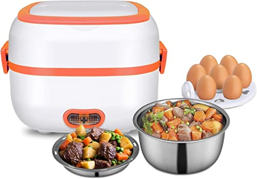 XiaoMuTongABC Mini Rice Cooker, Multifunctional Self Cooking Electric Lunch Box, Portable Food Heater Steamer with Bowls, Egg Steaming Tray for Home Office School Cook Rice Vegetable Meat Eggs, 1.0L