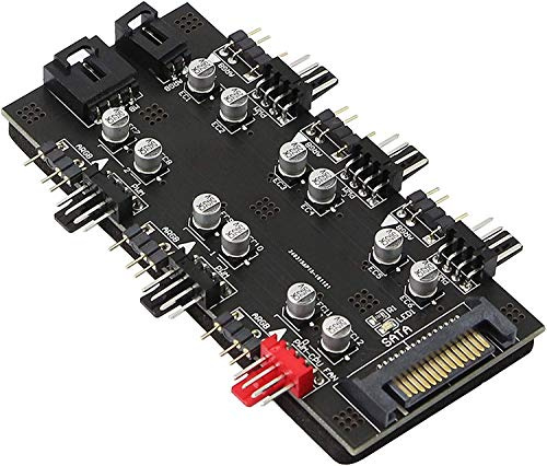 XMSJSIY 12V 4Pin PWM & 5V 3Pin ARGB mit SATA 15Pin Power Panel 6-in-1 Hub | 6 Way PWM & ARGB Panel Mount Sync CPU Cooling Lüfter RGB Beleuchtung PCB Splitter für erweiterte Motherboard Schnittstelle