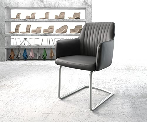 Schwingstuhl Greg-Flex Freischwinger rund Edelstahl Echt-Leder Schwarz Taschenfederkern