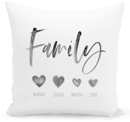 DEL MÀ Unique & Personal Familie Kissen Personalisiert Dekokissen Family personalisiert mit Namen Deko Geschenk Bezug inkl. Füllung 40x40 cm