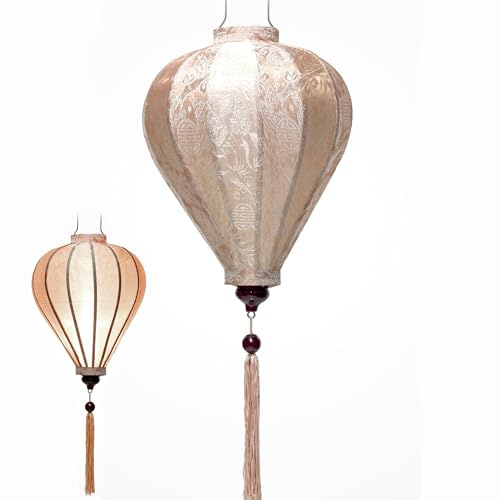 Art Saigon Asiatische Laterne aus Seide, Farbe Champagner Rosa, M Ø29cm - Traditionelle Hoi An Laterne aus Stoff, Bambus und Holz, Handgemacht - Dekoration und Handwerk aus Vietnam (M20-BE)