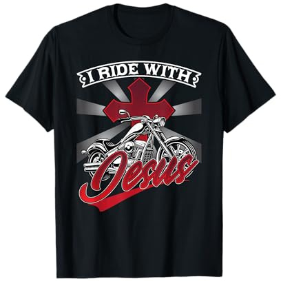 Motorcycle Biker Motorbike Rider I Ride With Jesus T-Shirt
