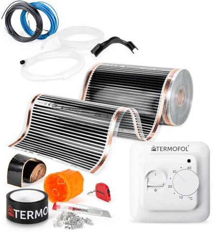 Termofol - Película de calefacción por infrarrojos | Potencia: 220 W/m2 | Superficie de 1,5 m² | Kit completo con termorregulador TF-H3 | Para autoinstalación | Calefacción por suelo radiante, pared o