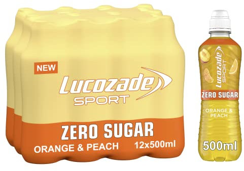 Lucozade Sport Zero Sugar - Orange & Peach 12x500ml | Sugar Free Sports Drink, with Vitamin B3 and electrolyte | Zero Sugar | Only 4 calories per serving | Still | Made with Natural Flavours