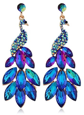 fdsmall Frauen Quasten Ohrringe Pfau Ohrringe Österreichische Kristall Boho Wasserfall Perlen Fransen Tropfen Ohrring