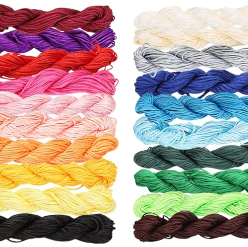 Pamtns Nylongarn für Armbänder 20 Stück 1mm Seide Nylonschnur Chinesische Knüpfschnur 27m Makramee Garn Nylonfaden Makramee Faden Geflochtene Perlenschnur für Geflochtene Halskette Armband DIY Basteln