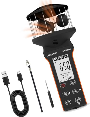 GOYERRNES Air Flow & Wind Speed Meter, Handheld Cup Anemometer with Waterproof Touch Button, CFM Meter Gauge Air Velocity Measuring Device for HVAC Outdoor [Rechargeable]