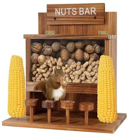 KOOPRO Squirrel Feeder for Outside Tree, Squirrel Picnic Table Feeder for Outdoors Corn Cob Peanut Feeder Funny Chipmunk House Nuts Bar Hanging Wooden Box