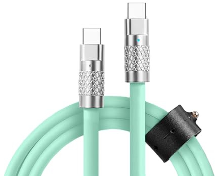 SXP USB C to USB C Charging Cable, PD 60 W, Durable Silicone, Supports Data Transfer, Cable Organizer Included, 1.5 Metres, Turquoise