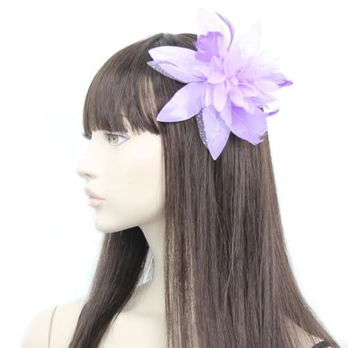 DTrendz Flower and Feather Fascinator on Clear Comb Headdress Headpiece For Fancy Dress Up Festival Prom Party SummerWedding Bridesmaid Flower Girls | Style Molly (Lilac)