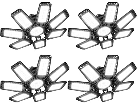 YIQIBRO Luz de Garaje LED Lampara - Luz LED Garaje 35W 3500LM 6500K 4 Piezas con 7+1 Paneles Deformables Lamparas de Techo E27/E26 para Taller, Sótano