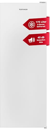 Telefunken Gefrierschrank groß | Tiefkühlschrank freistehend | 175 Liter Nutzinhalt - Ausreichend Platz | leise 40 dB | 4*-Gefrieren | Temperaturregelung | Freezer gross | F-GS-145-E-W weiß
