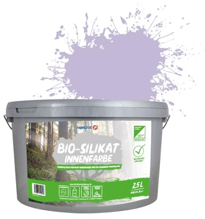 Farbklecks24 Bio-Silikat Innenfarbe Color 2,5L Pastell Lila, Wandfarbe, Silikatfarbe innen, für Allergiker empfohlen