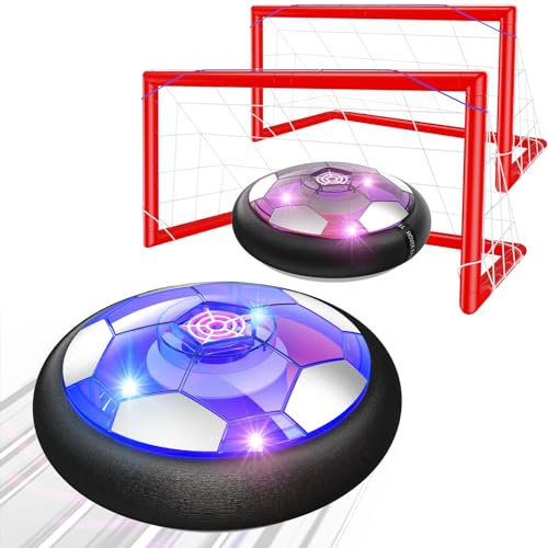 Ancesfun Hover Football Kids Toys with 2 Goal, 2 PCS Rechargeable Air Power Hover Ball with LED Lights and Safe Foam Bumper, Soccer Ball Indoor Outdoor Games for Boy Girl 3 4 5 6 7 8-12 Years Old