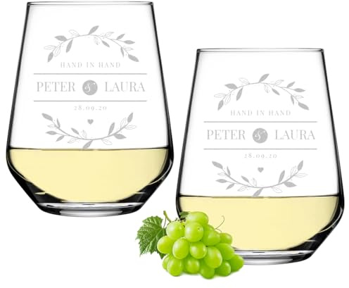 polar-effekt Lot de 2 verres à vin de 425 ml avec gravure d'anniversaire - Verre à vin personnalisé avec nom - Cadeaux pour couples de mariage - Pour vin rouge et vin blanc