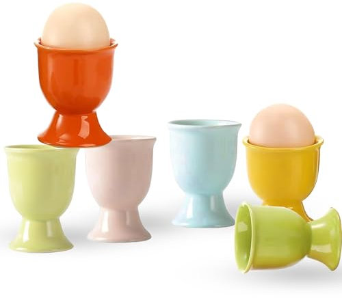 Duscdesp 6 Stück Eierbecher Porzellan, Runde Eierbecher Keramik für Weiche oder Harte Frühstücksei, Eierstnder Geschirr für Haus Frühstückstisch Frühstück Brunches Buffet Ostern Geschenke (Bunte)