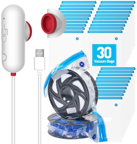 Vacbird 3D Drucker Zubehör Upgrade Vakuum Kit, 30er 3D Filament Vakuumbeutel mit USB-Pumpe(30 * 34cm) Wiederverwendbare, für 3D Drucker Glühfaden Lagerung, Schutz Filament von Feuchtigkeit