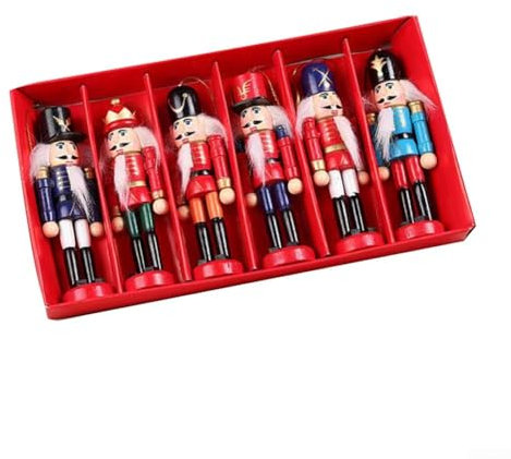 Marionette in legno schiaccianoci dal design vintage, 6 pezzi, decorazione per albero di Natale