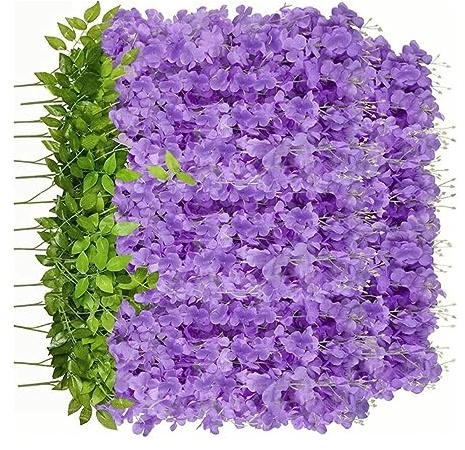 OUCRIY Artificial Houseplant, Wisteria Flower, Artificial Wall Hanging, Fake Purple, Artificial Flower, Wisteria Flower, Hanging, Never Withers, Green Leaves, Artificial Fake Wisteria,