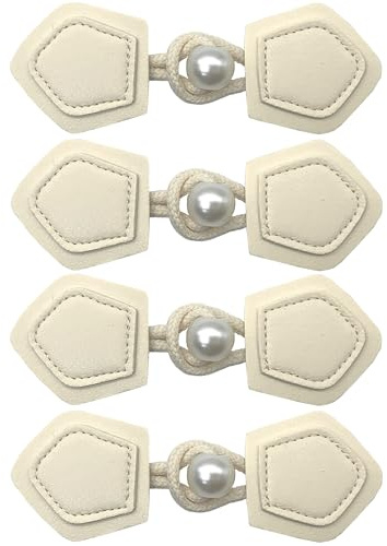 DHER Leder Knöpfe Mit Verschluss - 4 Paar Knöpfe Für Mantel, Jacken, Pullover, Windjacke & Rucksack (Beige)