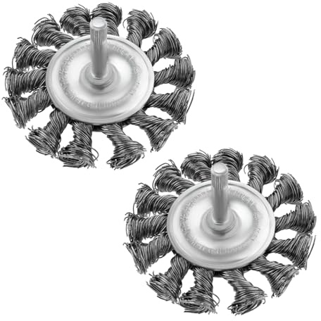 eMagTech 2 Cepillos de Alambre con Nudo Torcido para Vástago de Taladro de 6 Mm Cepillo de Copa con Nudo Torcido de Acero Giratorio de 75 Mm para Eliminar óxido Y Pintura Anticorrosión