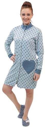 Leo Corsetteria Vestaglia per donna pile calda giovane invernale collo alto bottoni con tasche fantasia Cuori e Pois