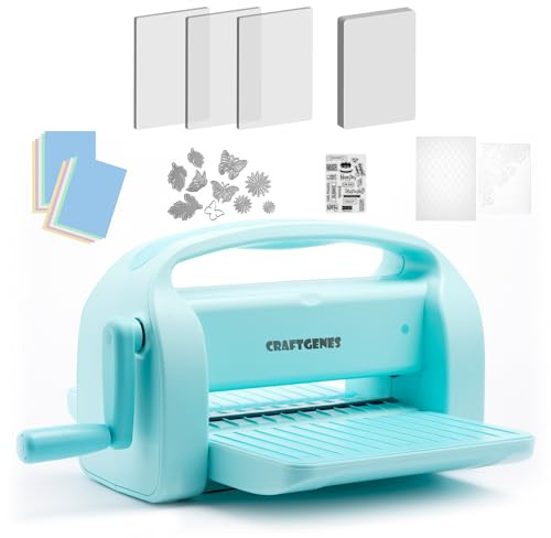 CraftGenes 9 Inch Manual Die Cutting & Embossing Machine for Card Making, Scrapbooking, Crafting - Includes A4 Die Cuts, Embossing Folders & Plates