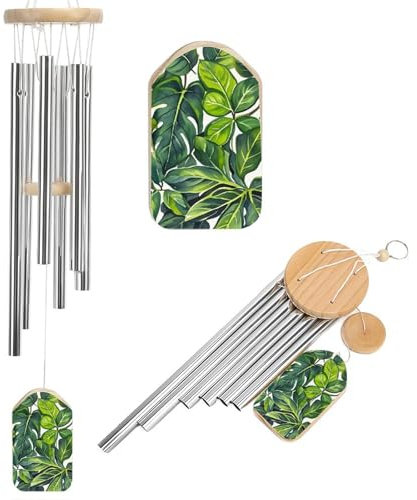 Windspiel mit grünen Blättern von Pflanzen, für draußen, einzigartige Aluminiumröhren, Gedenk-Windglocke, groß, tiefer Ton, Windspiel für Terrasse, Garten, Dekoration, Geschenk für Mutter, Frauen,