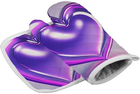 Gants de cuisine personnalisés résistants à la chaleur pour femme - Motif cœurs violets