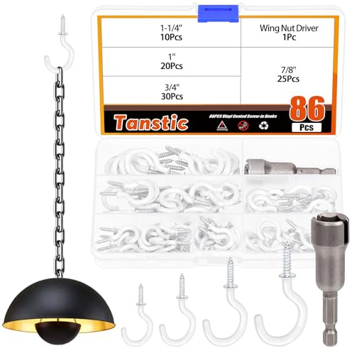 Tanstic 85 Stück 4 Größen Weiß Schraube in Wandhaken, Vinyl beschichtet Cup Hook Decke Haken Schraube in Haken mit Flügelmutter Treiber für Innenräume im Freien