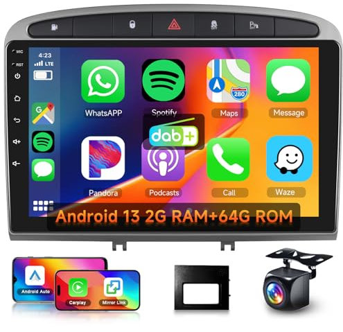 2G+64G for Peugeot 308 Car Stereo 408 2007-2015 with DAB/DAB+ HiFi Audio Carplay Android Auto, Hodozzy 9 HD IPS Touchscreen Radio Android Head Unit with Bluetooth GPS WiFi FM/RDS Backup Camera