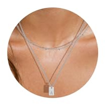 RWQIAN Collar Doble Letra A Alfabeto Colgante Mujer Cadena de Iniciales Letras Plata 18