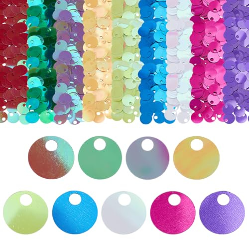 PH PandaHall 450 st 20 mm stora platta runda PVC-paljetter 9 färger iriserande stänk iriserande cirkel prickar lösa paljetter för hantverk konst smyckestillverkning sömnad broderi festdekoration