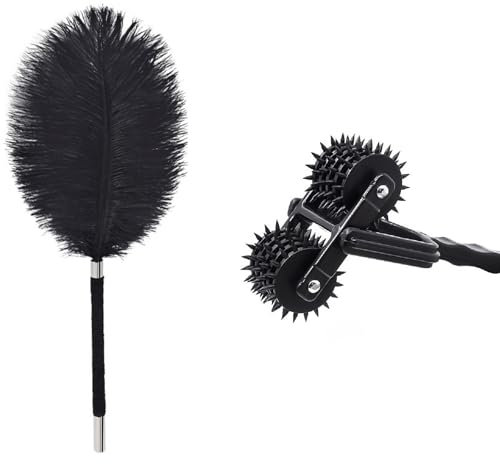Plume à chatouiller avec roue à piqûres, chatouilleur de plumes douces avec roue en métal, taquineur pour jeux de rôle