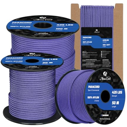 Abma Cord Paracord 3mm 15M 100% Nylon Seil Paracord 425 Typ II Schnur mit 3 Kern für Basteln, Camping, Survival - Max. 192kg (425lbs) - Lila
