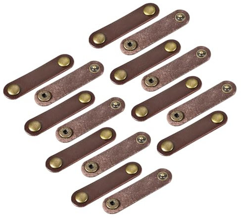 sourcing map Pack of 15 Leather Cable Straps Cord Organizer 63x16mm Portable Cable Leather Clips Brown Earphone Cord Management for Cable, Wire