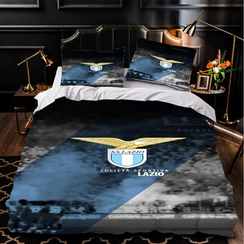 EVURUUMT Copripiumino da calcio con design 3D, set da 3 pezzi, copripiumino Lazio 140x200, decorazione per camera da letto per gli amanti della cultura calcistica