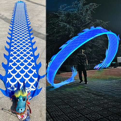 EXCLURA Jongliertücher LED-Schuppendrache-Schüttelpoi, Kombination aus Fließendem Blauem Lichtband, Drachentanzband für Outdoor-Sport und Fitness, Chinesisches Loong-Bühnenrequisiten-Set(8 m (26 ft))