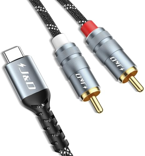 J&D Câble Audio USB-C vers RCA, Type-C Mâle vers 2RCA Mâle Câble Répartiteur Y pour Voiture, Enceinte, Amplificateur, Compatible Pixel 9/8/7, iPhone 16/15, Galaxy S25/24, 2 Mètres