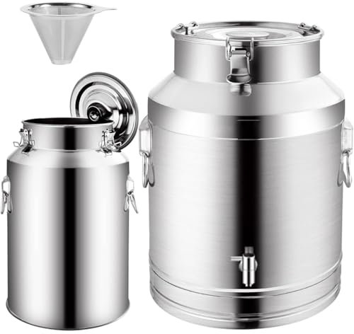 Secchio for Il Trasporto del Latte in Acciaio Inossidabile 201, ermetico, Secchio for Vino, Serbatoio for Acqua con Coperchio e Rubinetto, bidone for Latte, Contenitore for Olio(28L)
