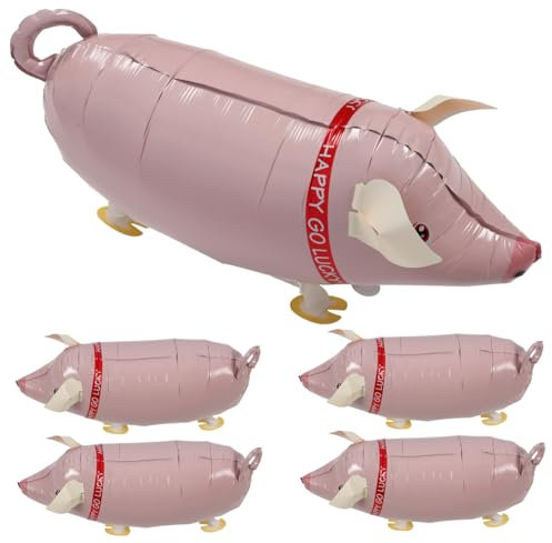 Warmhm 5pcs Pink Inflatable Pig Balloon Toys Boys and Girls Party Game Props Stress Relief Inflating Toy Set for Children's Birthday Decorations