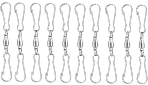 GANAZONO 10pcs Rotating Stainless Steel Wind Chime Hooks Dual Clip Swivel Hangers for Windsocks Bird Feeders and Outdoor Decorations for Festivals and Home Storage