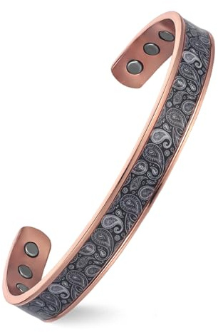 MagEnergy Copper Bracelets for Women, Paisley Pattern Bracelet, Magnetic Copper Bangle Brazaletes with 3500 Gauss Magnets, Adjustable Cuff & Jewellery Present