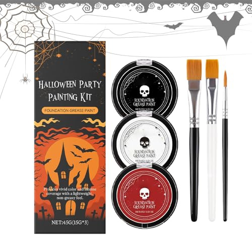 Kit per Trucco Artistico da Viso Set Cosmetici Halloween Nero Bianco Per | Kit con Pennello per Bambini e Adulti Vampiri Scheletri Teschio Scuola Palcoscenico Festa
