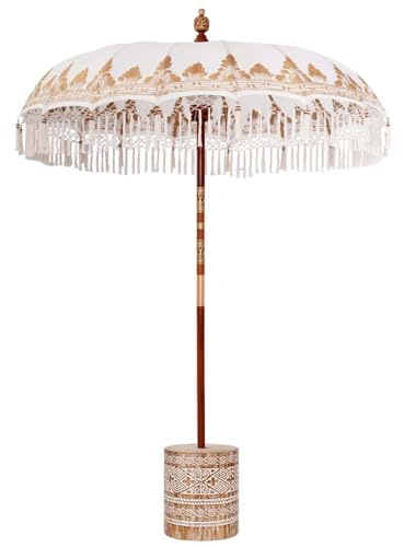 vidaXL Balinesischer Sonnenschirm mit Sockel Creme 185 x 185 x 260 cm, Bali Sonnenschirm, großer Gartenschirm, Schatten für Terrasse und Garten, perfekte Sommer Entspannung