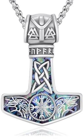 PARYFO Collar vikingo con martillo de Thor de 925 plata de ley Mjölnir Kette Vegvísir/Cuervo/Nudo celta/Lobo/Plectro de guitarra, colgante Amuelt, joyería vikinga para hombres, mujeres, unisex, con